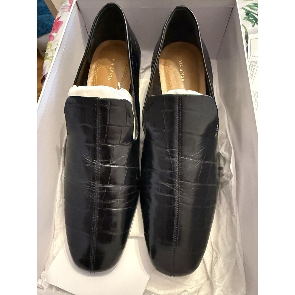 VIA SPIGA Womens Black Baudelaire Slip On Leather Heeled Loafers 10 M